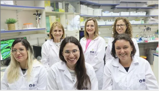Back row (right to left): Prof. Moran Rubinstein, Prof. Karen Avraham, and Prof. Aviva Fattal-Valevski. Front row (right to left): Daniel Gelber, Mor Yam, Shir Koren.